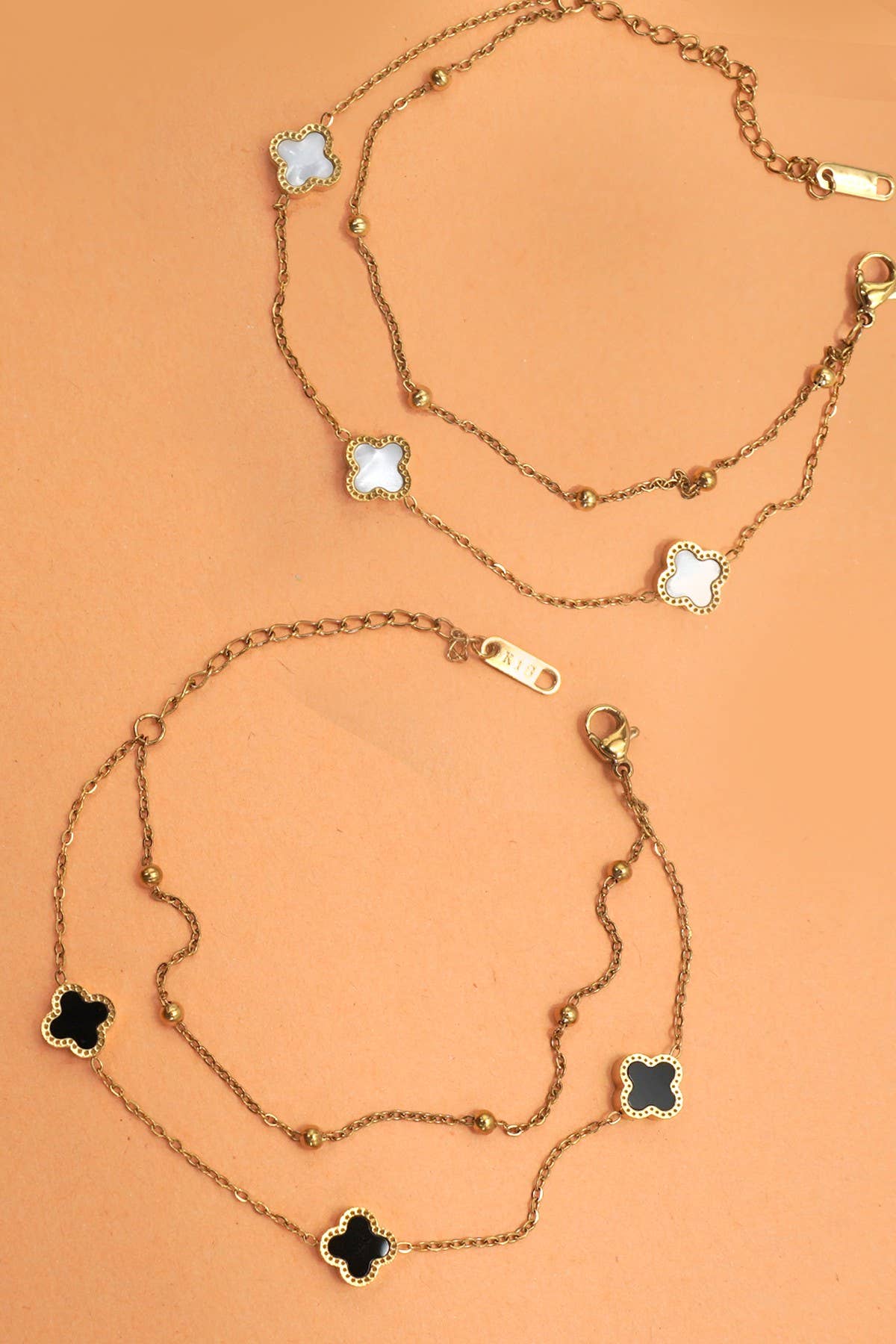 18K Stainless Steel Tarnish-Free Clover Charm Bracelet