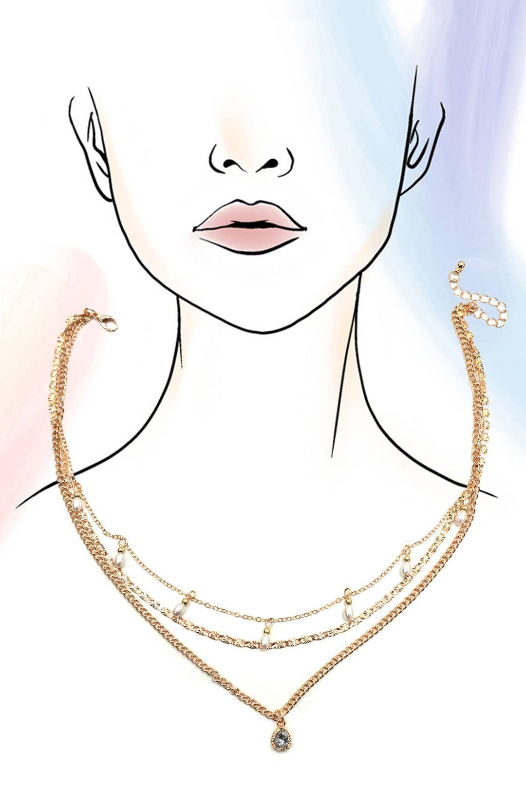 Pearl &amp; Stone Teardrop Charm Necklace