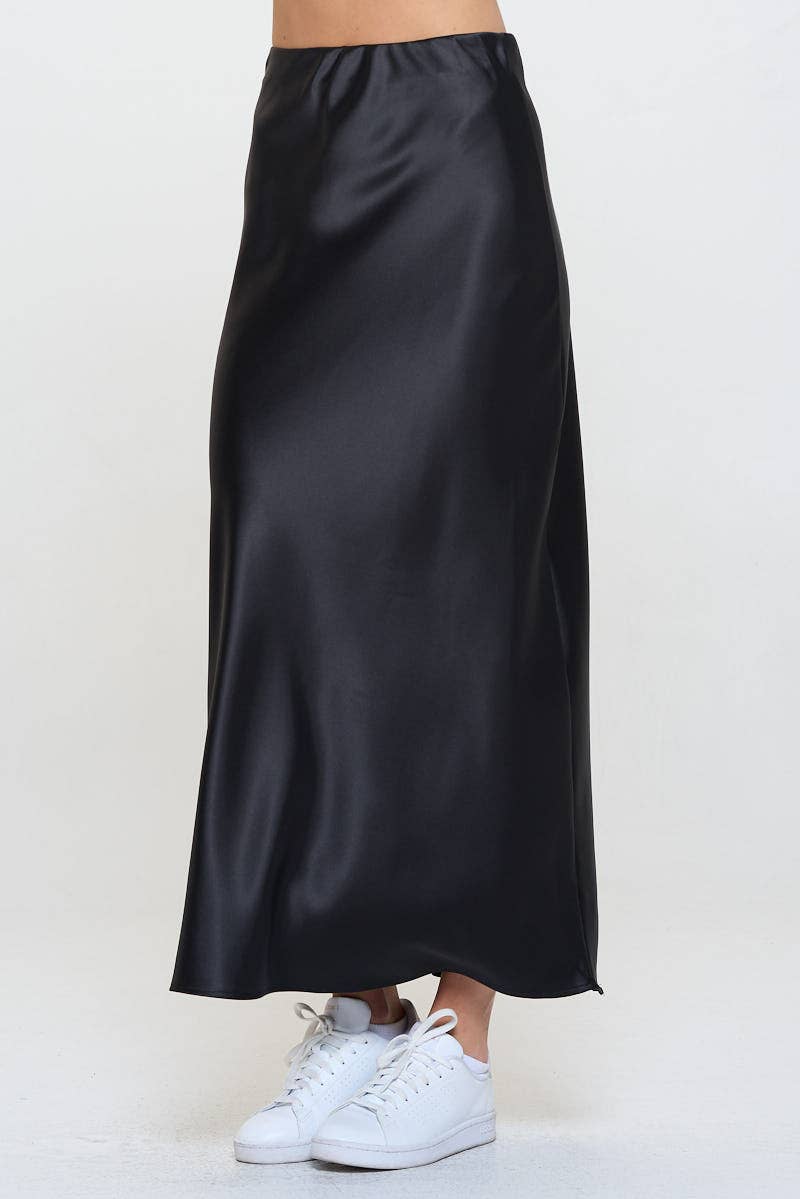 Silky Satin Maxi Skirt: Black