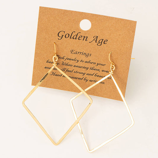 Thin Diamond Shape Cutout Drop Earrings: Gold