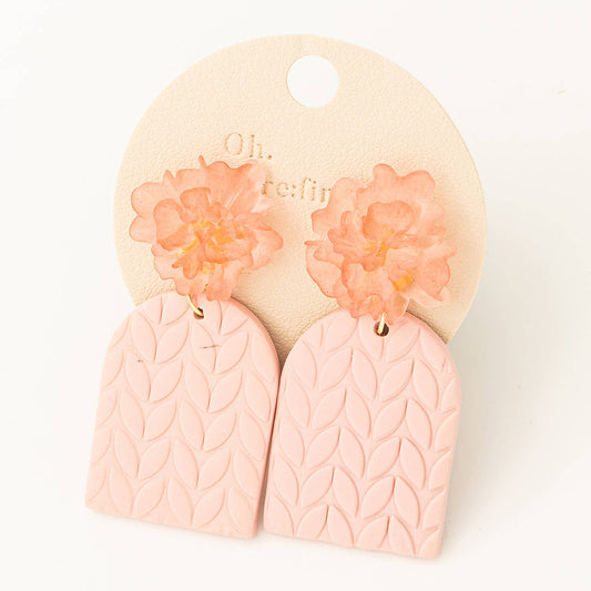 Floral Polymer Clay Drop Earrings: Pink