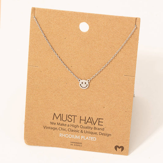 Mini Smiley Face Charm Necklace Silver