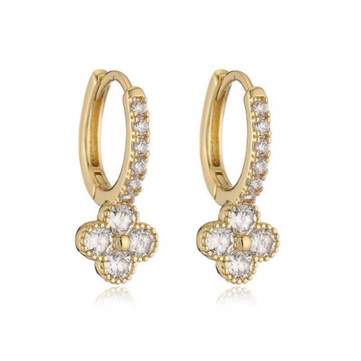 Dainty Clover Crystal Huggie Hoop Earrings