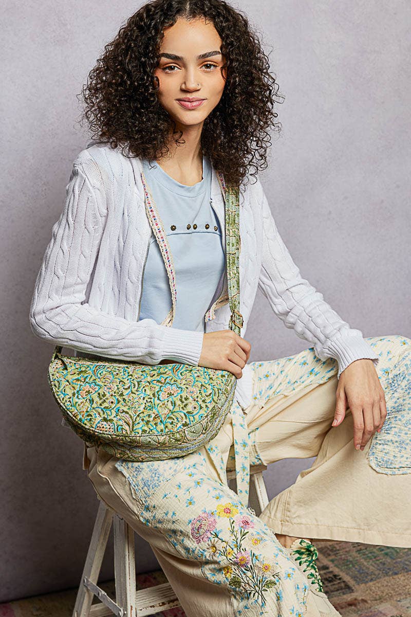 Coastal Pistachio Quilted Crescent Crossbody