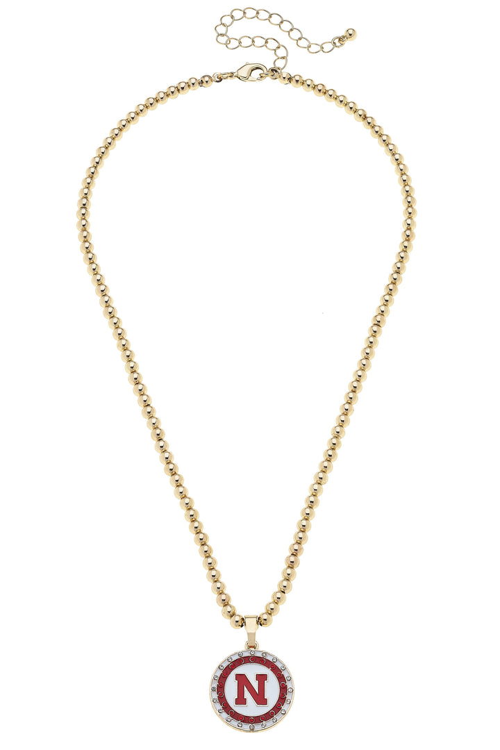Nebraska Huskers Pave Disc Necklace in Shiny Gold