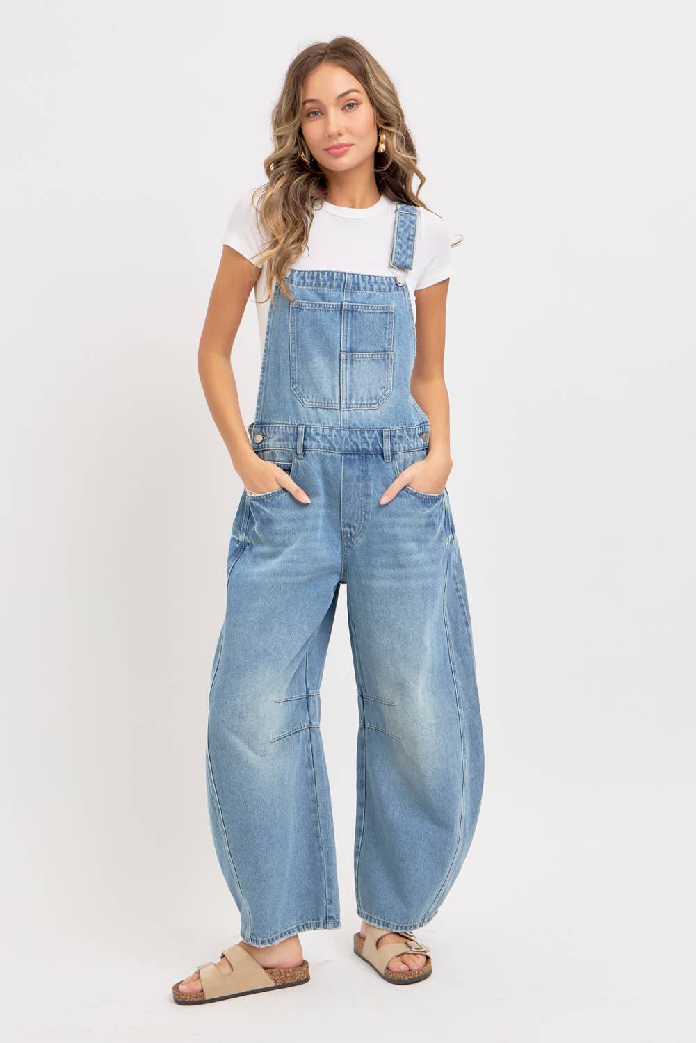 Barrel-Leg Denim Overalls