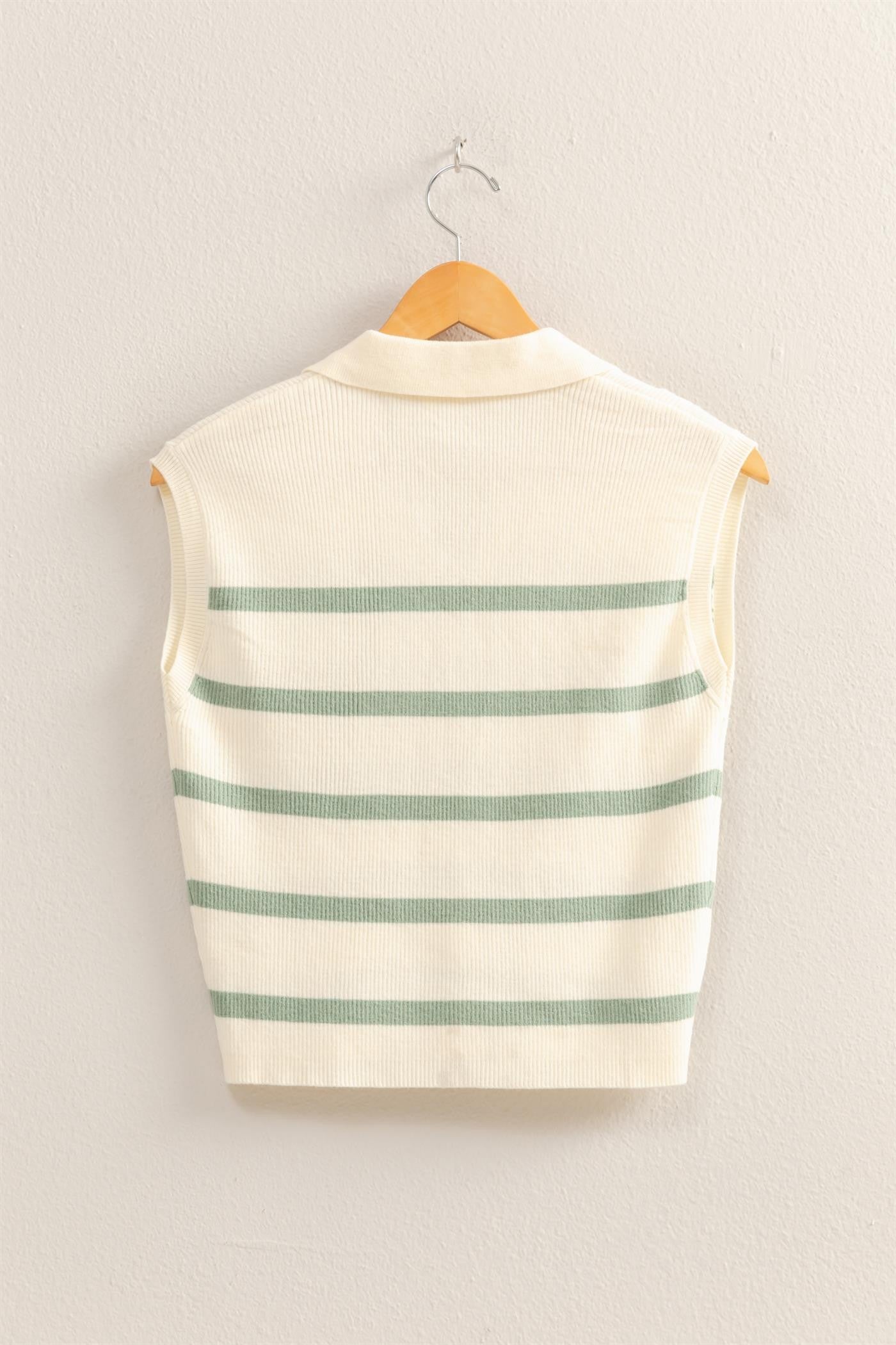 Striped Polo Vest - Sage