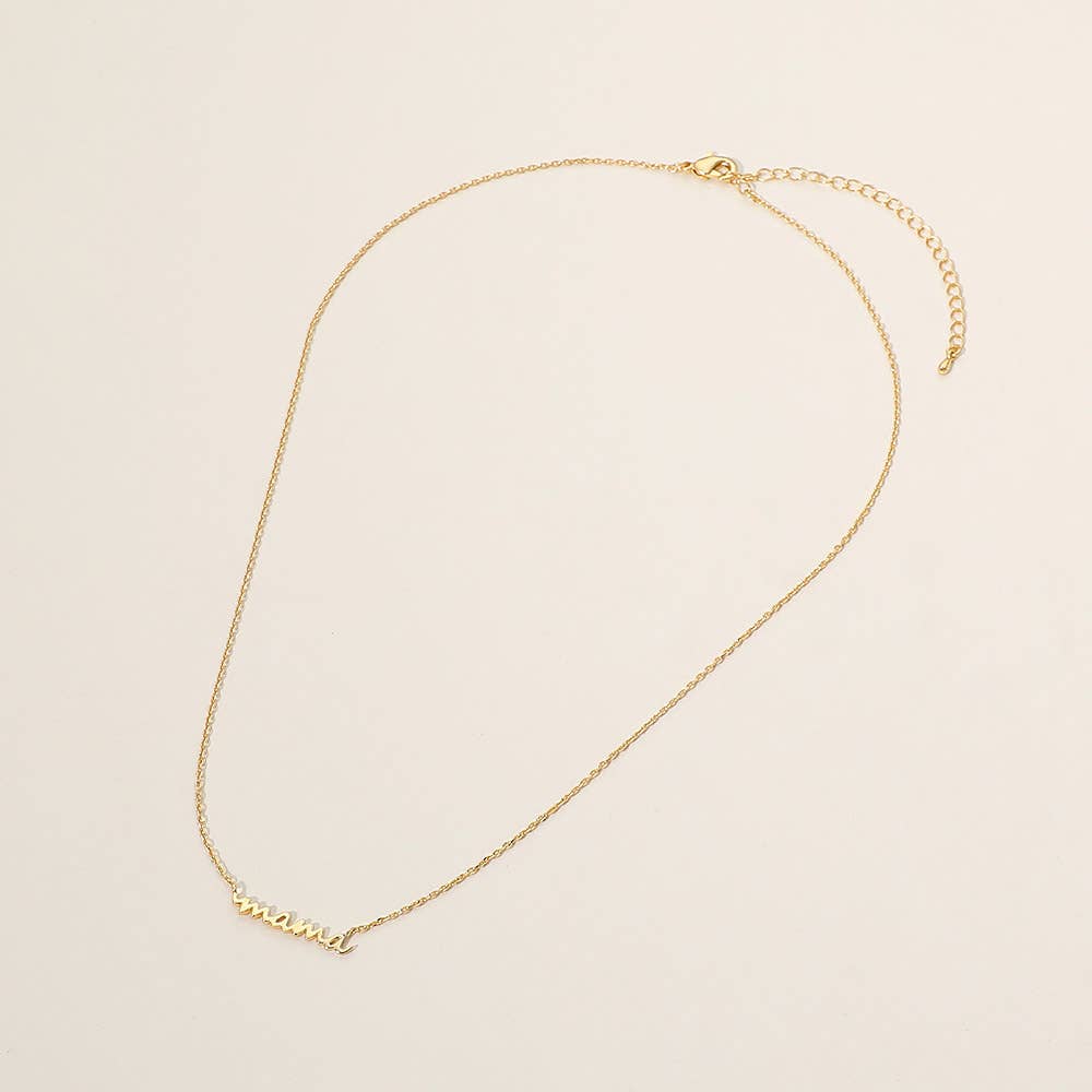 Script MAMA Plate Pendant Necklace