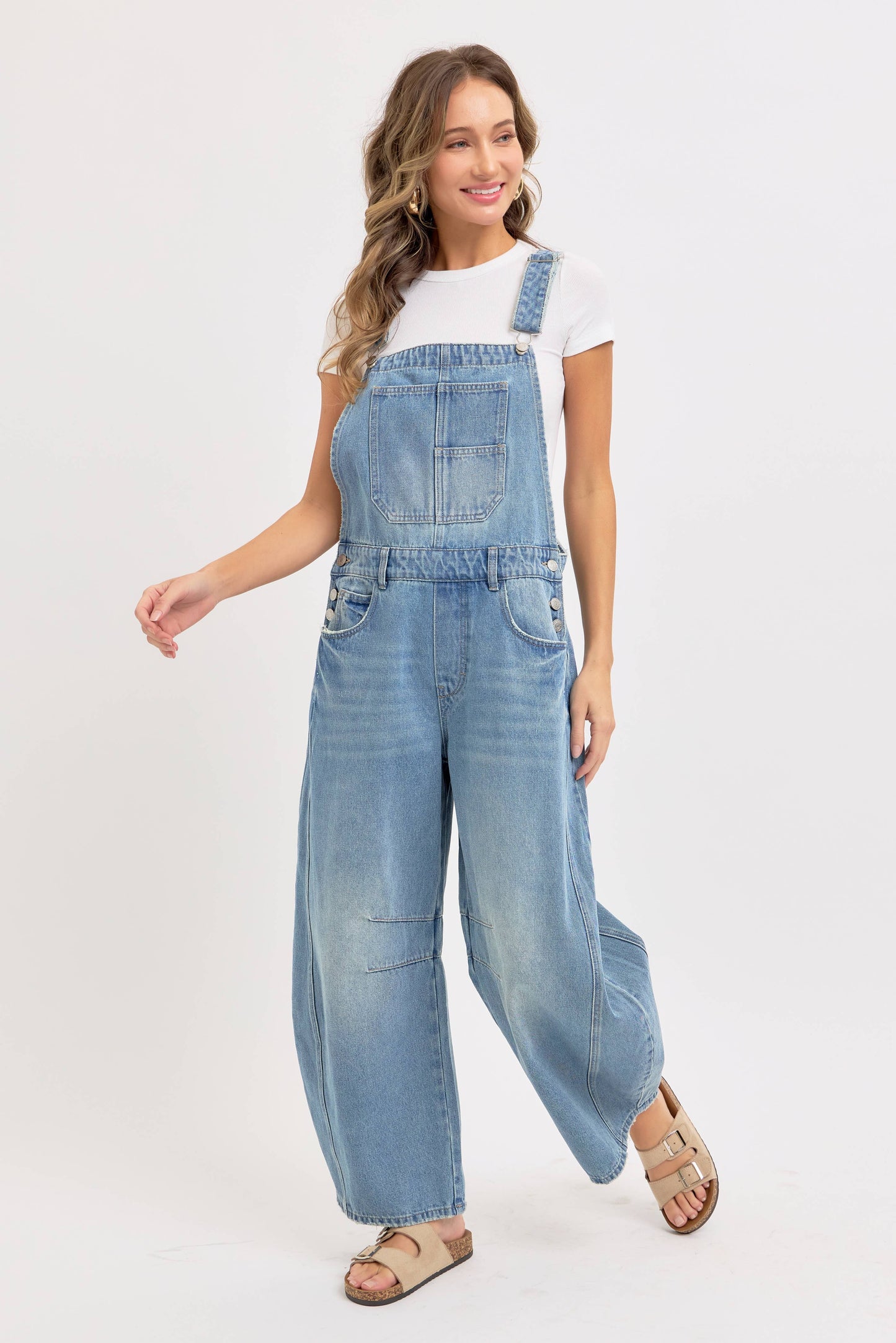 Barrel-Leg Denim Overalls