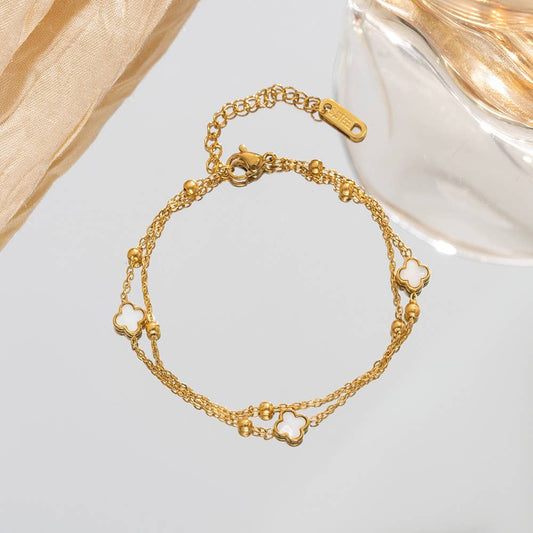 18K Stainless Steel Tarnish-Free Clover Charm Bracelet
