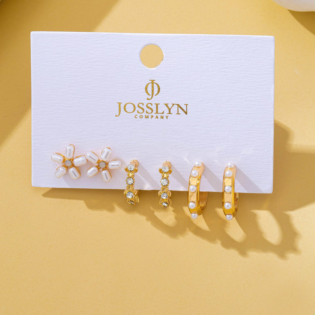 Pearl Floral Stud &amp; Hoop Trio