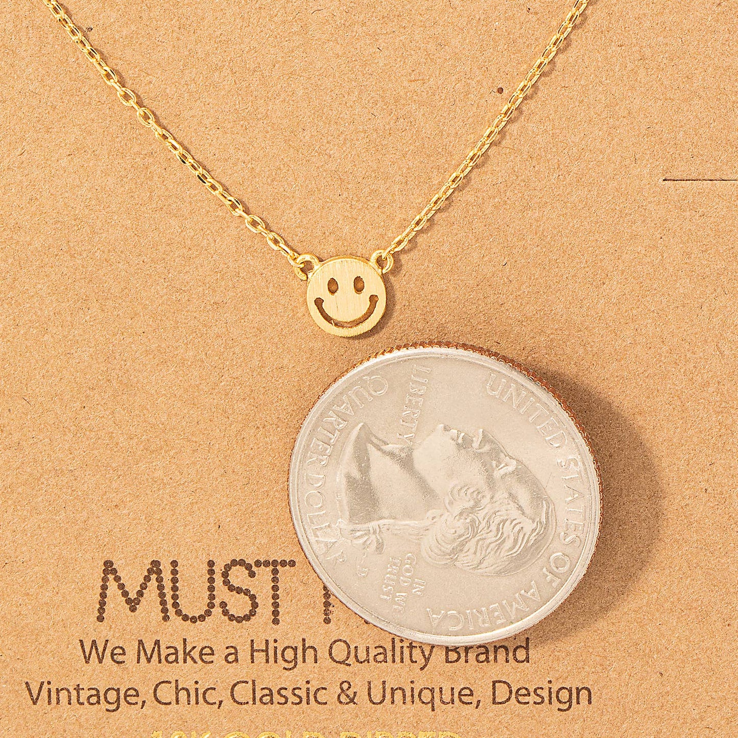 Mini Smiley Face Charm Necklace: Gold
