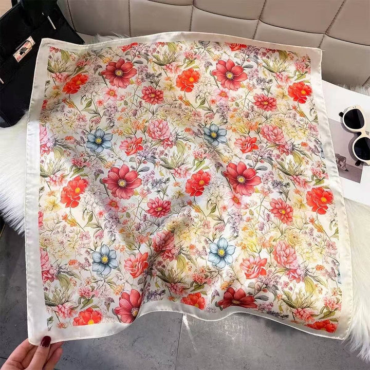 Garden Silk-Satin Scarf - Botanical Floral Bandana