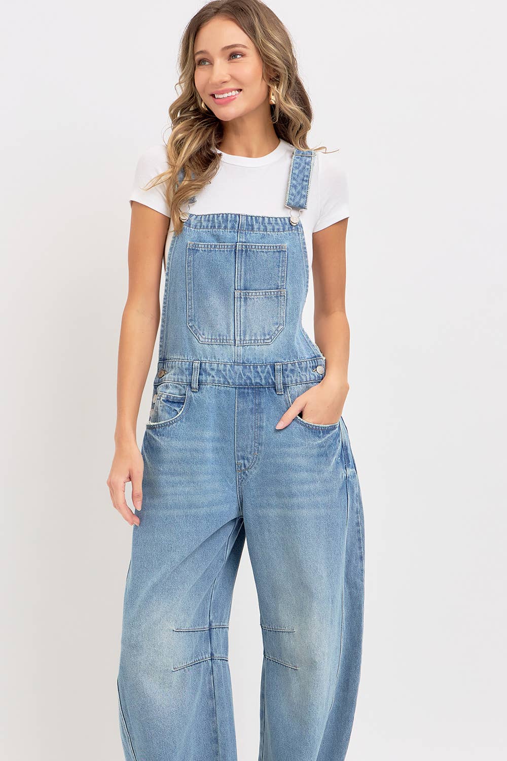 Barrel-Leg Denim Overalls