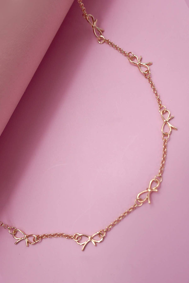 Double Layer Bow &amp; Heart Station Necklace