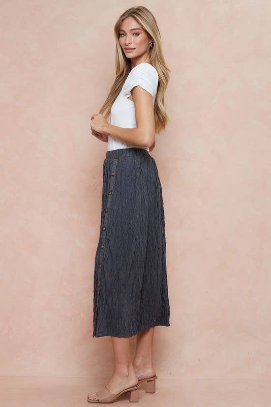 Charcoal Grace Pleated Button Skirt