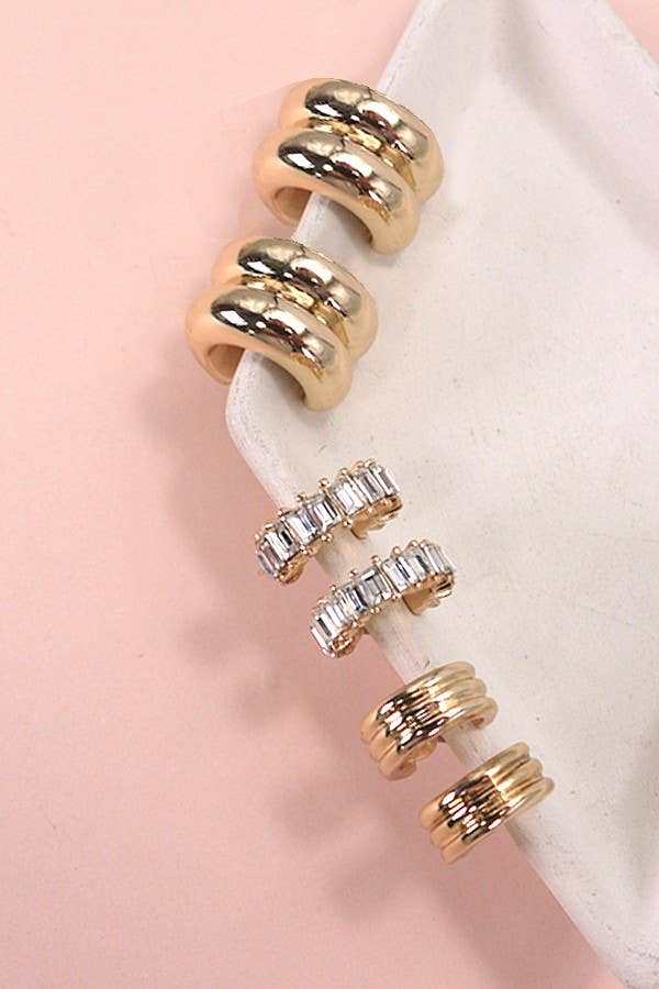 Radiant Duo Baguette Hoop Trio Earrings