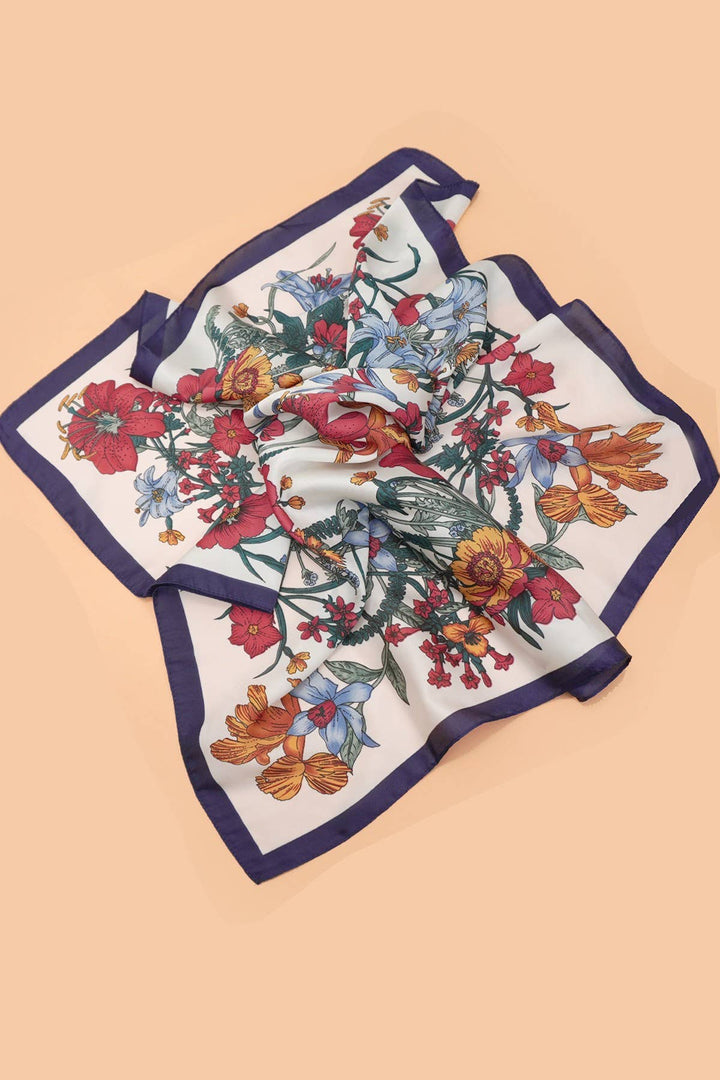 Deep Navy Floral Print Bandana Scarf