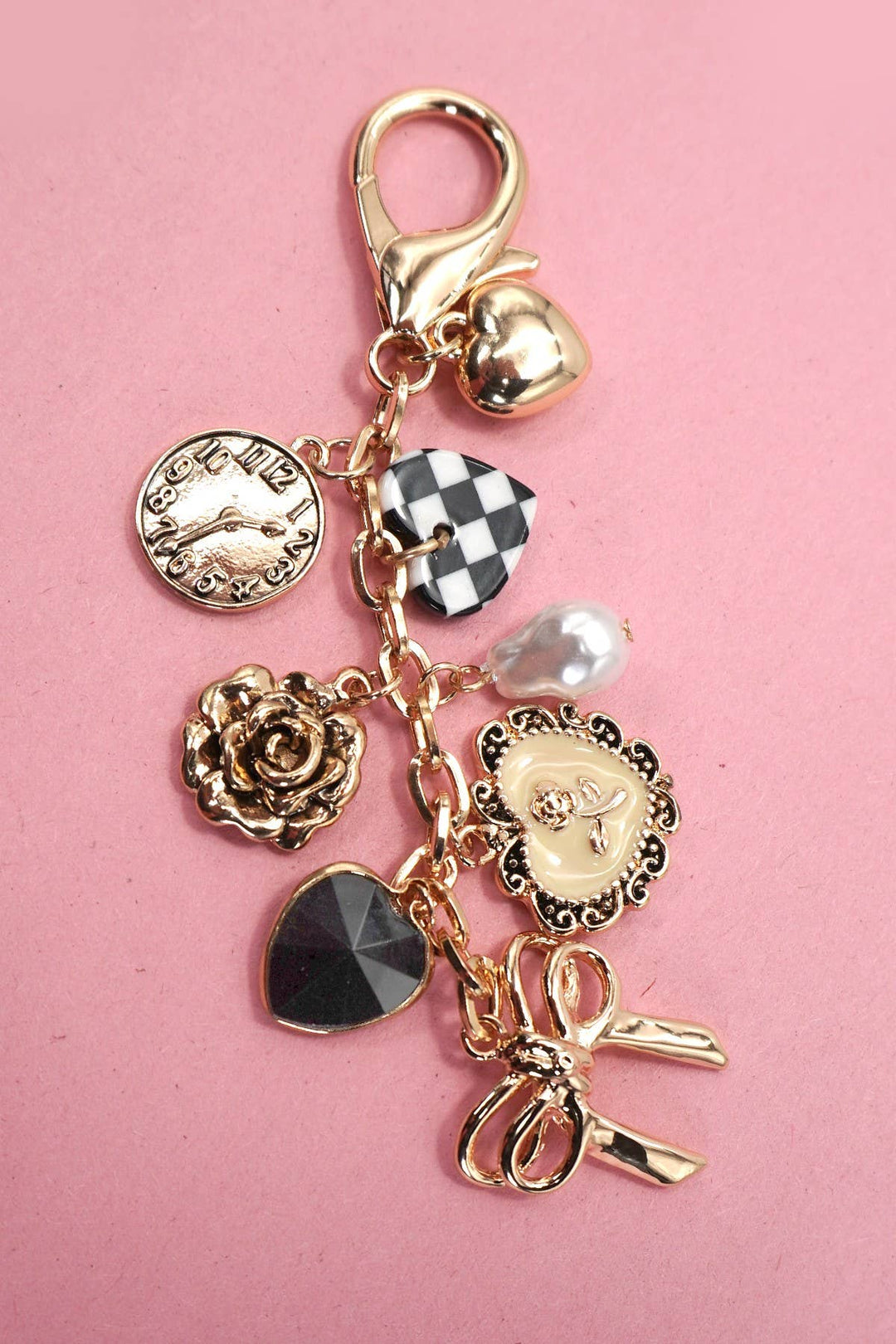Bag Charm - Bow Checkered Heart, Flower Charms