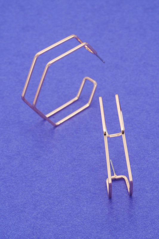 DOUBLE ROW GEOMETRIC HEXAGON HOOP EARRINGS