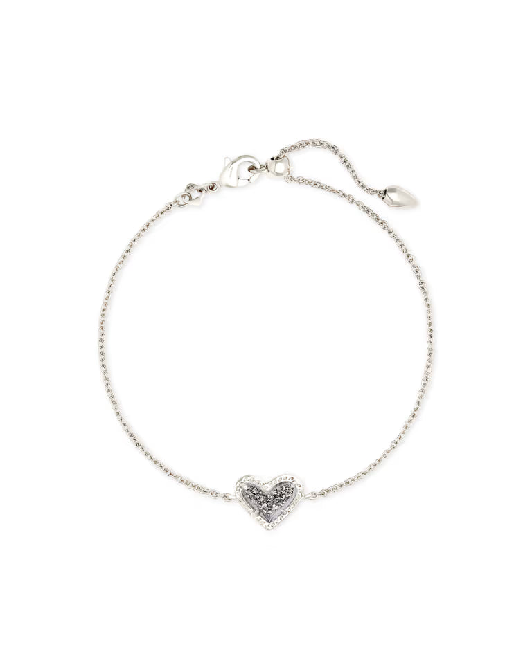 Ari Heart Silver Chain Bracelet  - Platinum Drusy