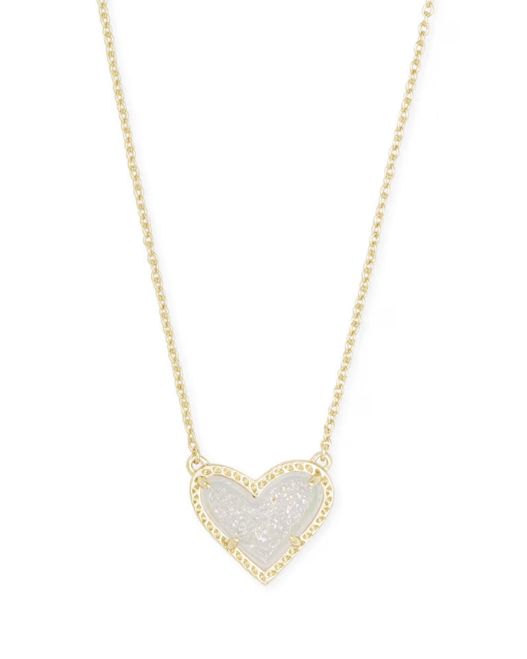 Ari Heart Gold Pendant Necklace - Iridescent Drusy