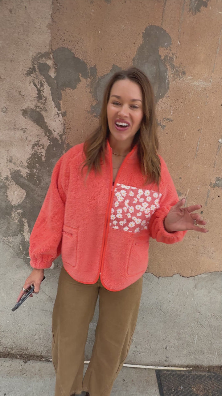 Austin Teddy Sherpa Floral Zipper Jacket