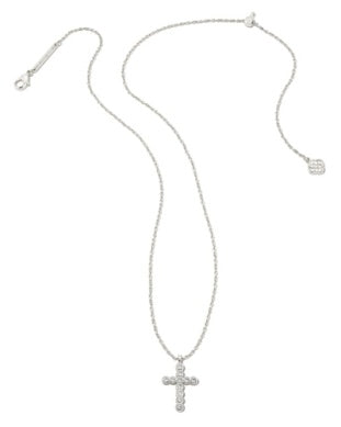 CROSS CRYSTAL PENDANT NECKLACE - Rhodium White Crystal