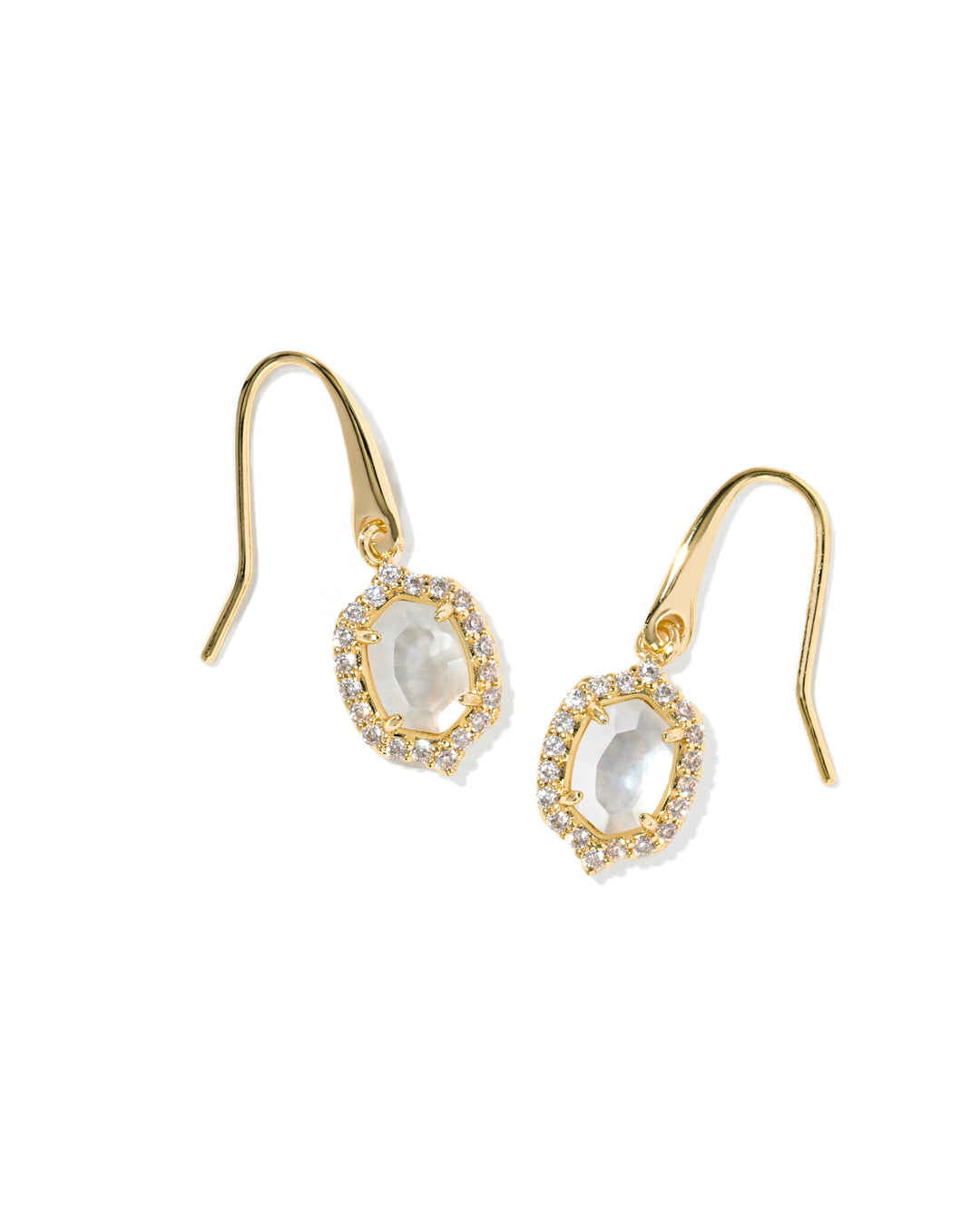 Daphne Crystal Frame Drop Earrings  Gold Ivory Mother of Pearl