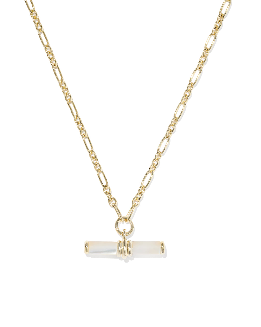 Bree Beaded T-Bar Short Pendant Necklace - Gold Ivory Mother of Pearl