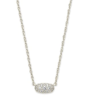 GRAYSON CRYSTAL PENDANT NECKLACE - Rhodium Metal White