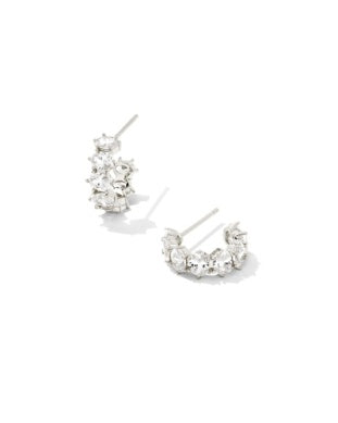 CAILIN CRYSTAL HUGGIE EARRINGS - Rhodium Metal White CZ