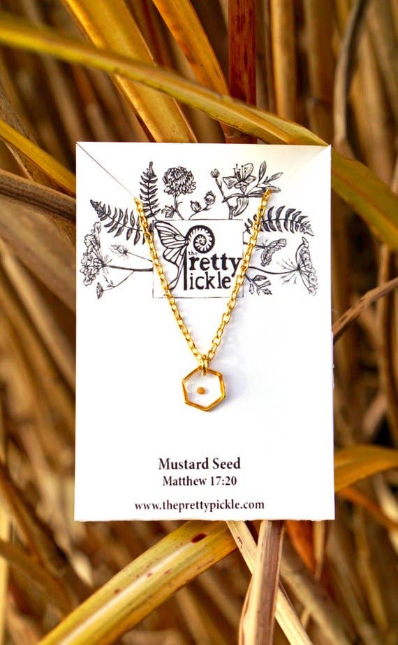 Hexagon Gold Plated Mustard Seed Necklace