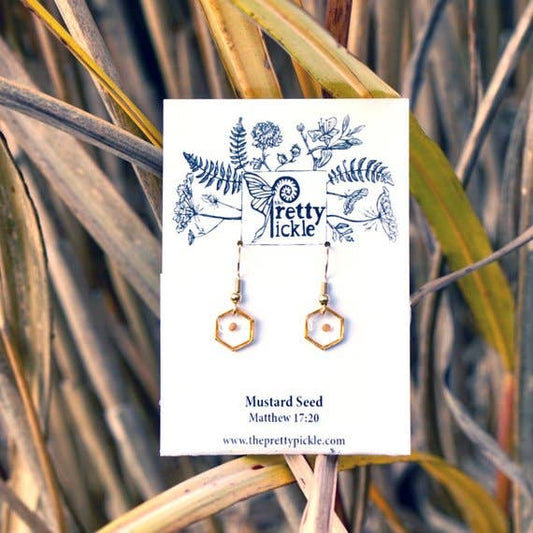 Hexagon Mustard Seed Earrings