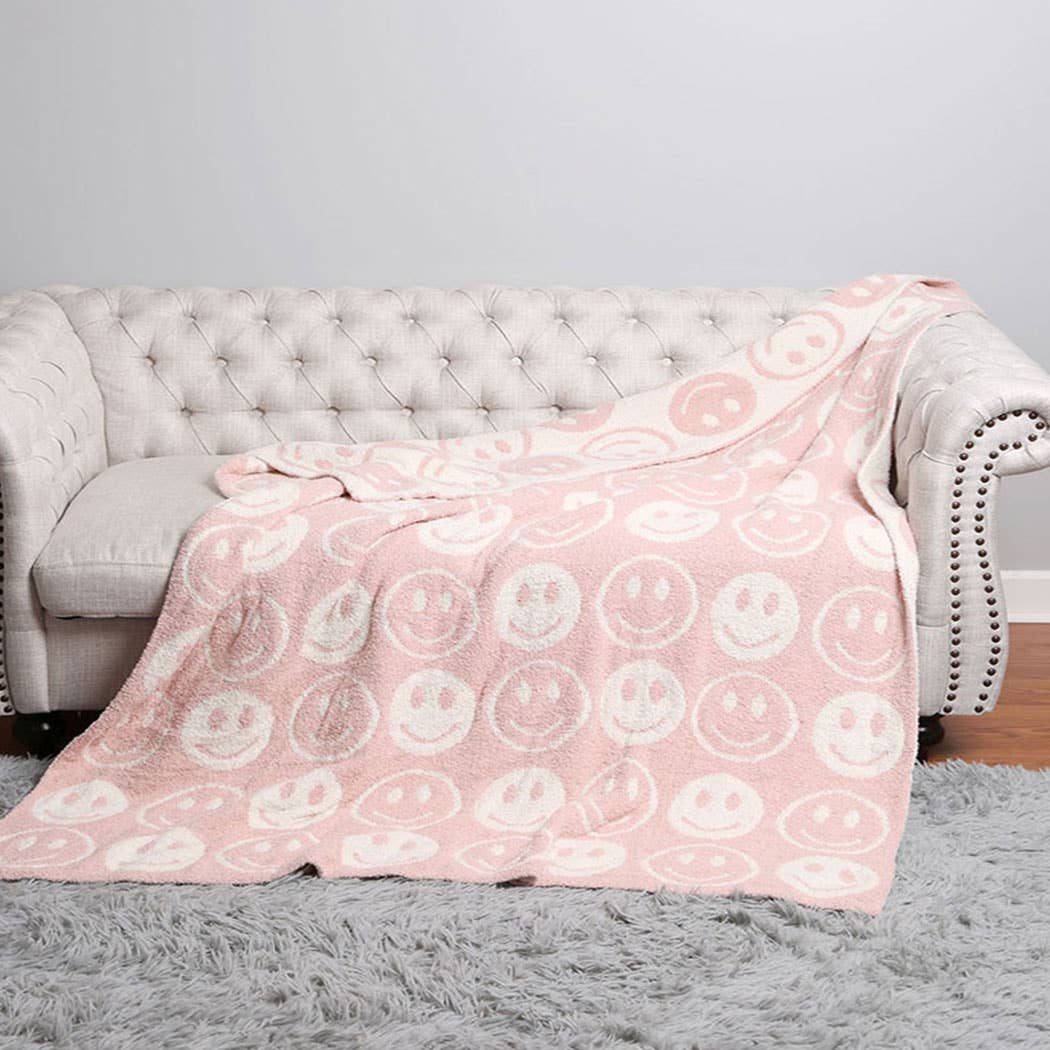 Happy Face Patterned Throw Pink
